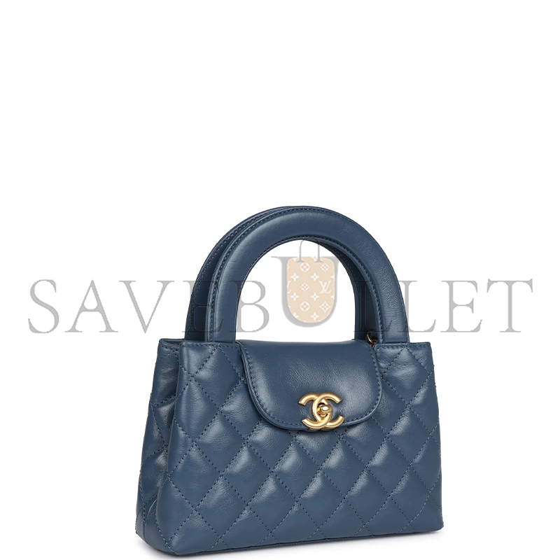 Ch*el kelly shopper blue shiny calfskin brushed gold hardware as4416 (19*13*7cm)
